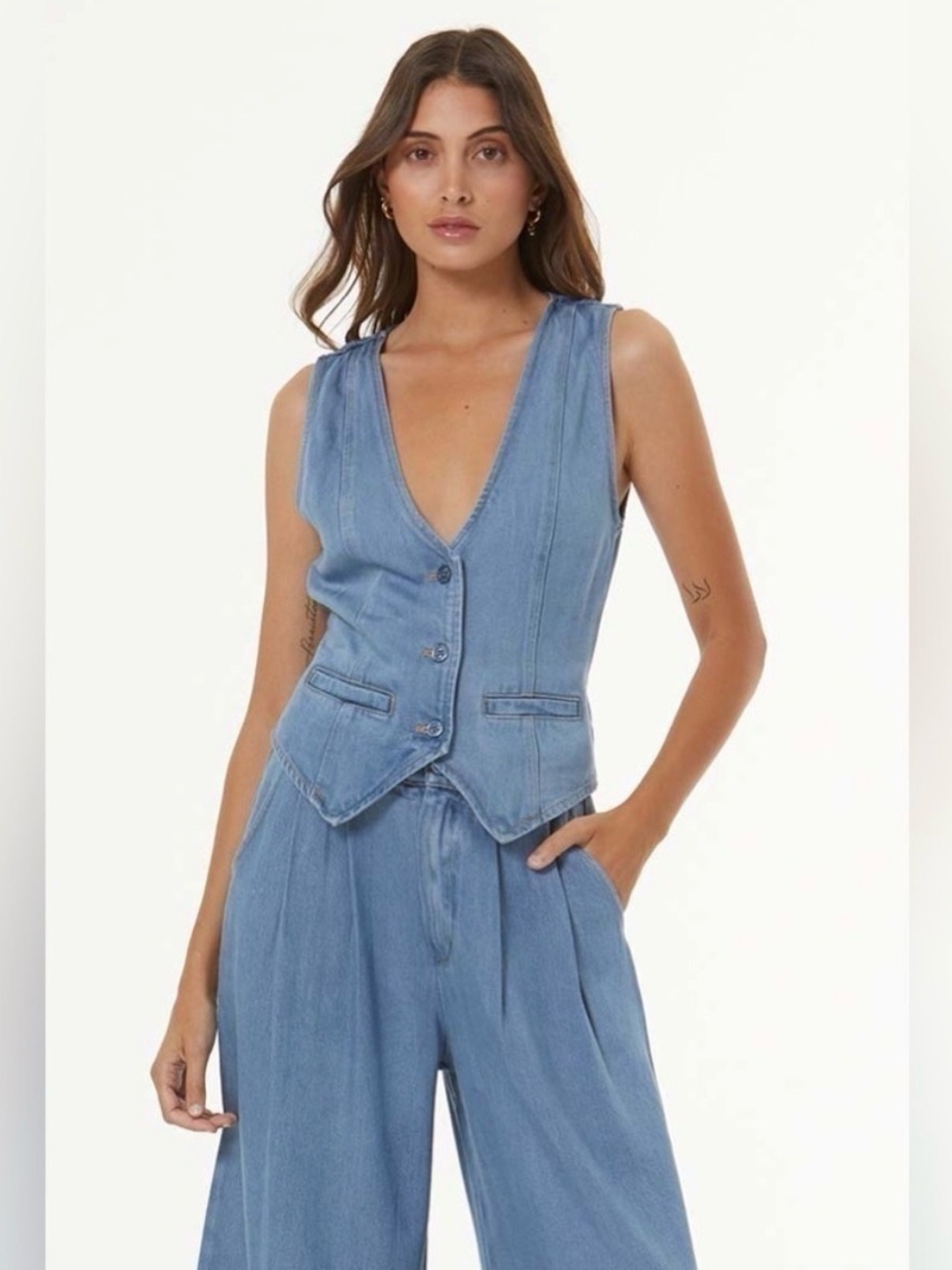 Young Fabulous & Broke (YFB) Soft Denim Vest & Wide Leg Pant Set